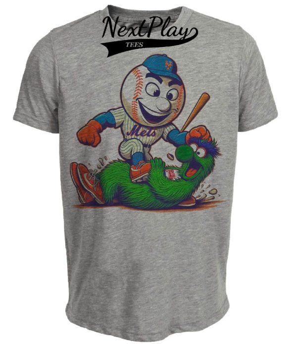 New York Mets vs. Philadelphia Phillies Retro Rivalry Mr. Met Baseball 1997 Artwork Heather Gray Sublimated T-Shirt