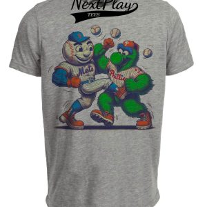 New York Mets vs. Philadelphia Phillies Retro Rivalry Mr. Met Baseball 1999 Artwork Heather Gray Sublimated T-Shirt