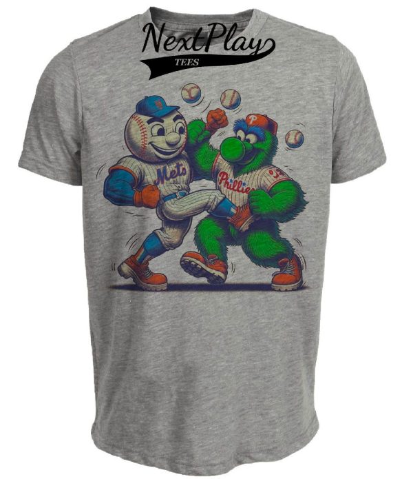 New York Mets vs. Philadelphia Phillies Retro Rivalry Mr. Met Baseball 1999 Artwork Heather Gray Sublimated T-Shirt