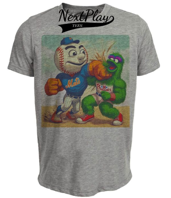 New York Mets vs. Philadelphia Phillies Retro Rivalry Mr. Met Baseball 2004 Artwork Heather Gray Sublimated T-Shirt