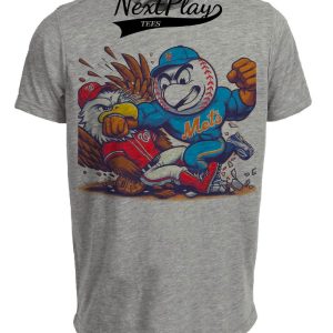 New York Mets vs. Washington Nationals Retro Rivalry Mr. Met Baseball 2004 Artwork Heather Gray Sublimated T-Shirt