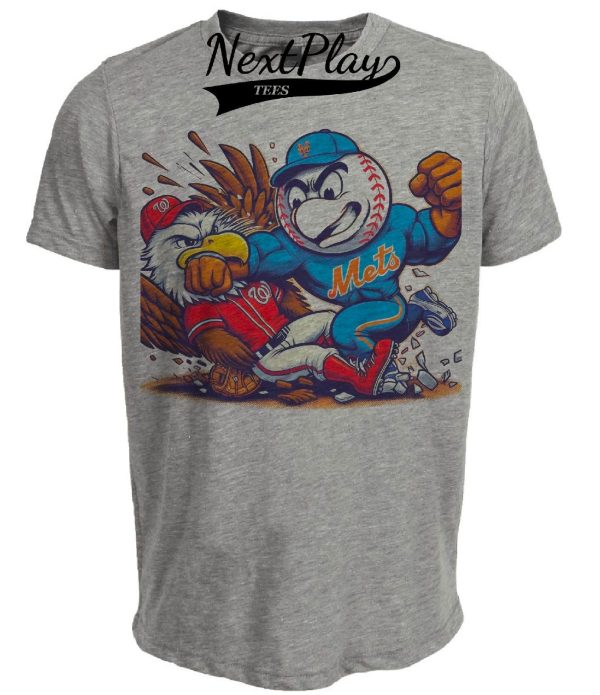 New York Mets vs. Washington Nationals Retro Rivalry Mr. Met Baseball 2004 Artwork Heather Gray Sublimated T-Shirt