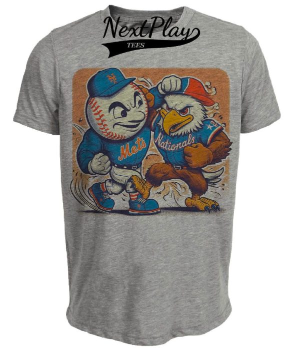 New York Mets vs. Washington Nationals Retro Rivalry Mr. Met Baseball 1995 Artwork Heather Gray Sublimated T-Shirt