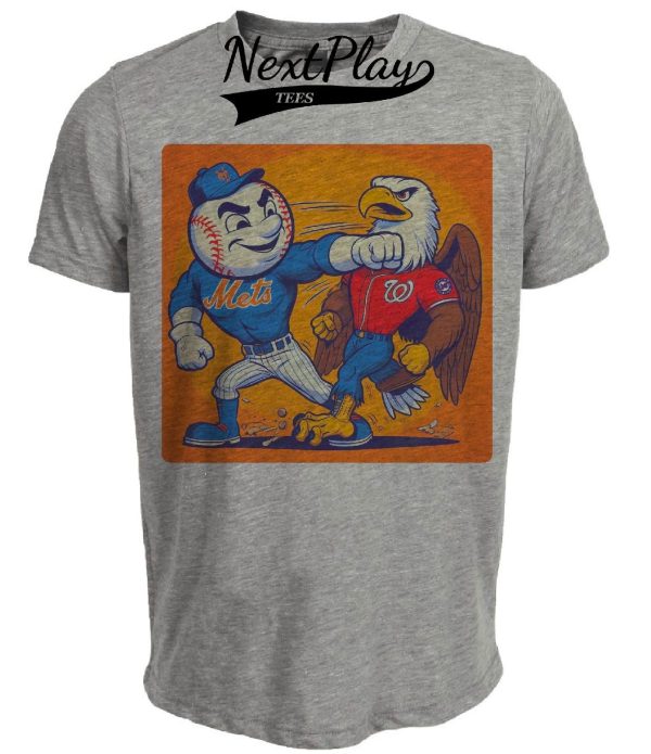New York Mets vs. Washington Nationals Retro Rivalry Mr. Met Baseball 1997 Artwork Heather Gray Sublimated T-Shirt