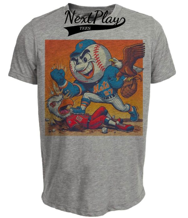 New York Mets vs. Washington Nationals Retro Rivalry Mr. Met Baseball 1999 Artwork Heather Gray Sublimated T-Shirt