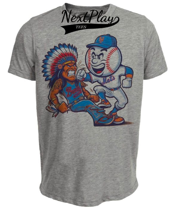 New York Mets vs. Atlanta Braves Retro Rivalry Mr. Met Baseball 1999 Artwork Heather Gray Sublimated T-Shirt