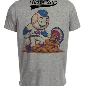 New York Mets vs. Atlanta Braves Retro Rivalry Mr. Met Baseball 1996 Artwork Heather Gray Sublimated T-Shirt