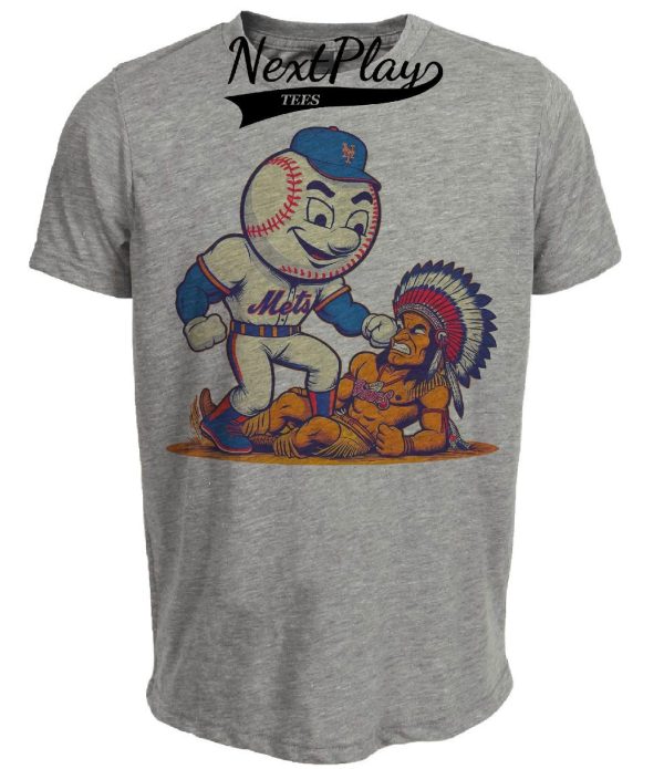 New York Mets vs. Atlanta Braves Retro Rivalry Mr. Met Baseball 1996 Artwork Heather Gray Sublimated T-Shirt