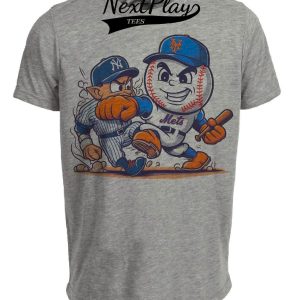 New York Mets vs. New York Yankees Rivalry Mr. Met Baseball 1996 Artwork Heather Gray Sublimated T-Shirt