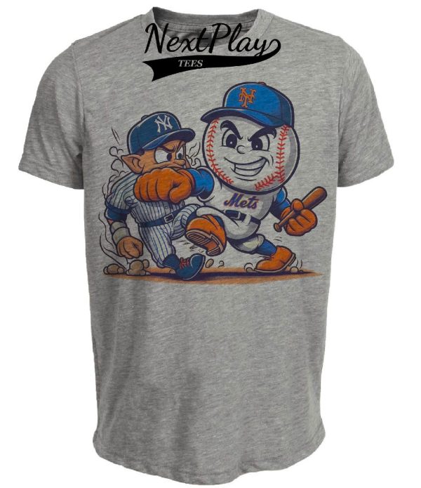 New York Mets vs. New York Yankees Rivalry Mr. Met Baseball 1996 Artwork Heather Gray Sublimated T-Shirt