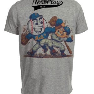 New York Mets vs. New York Yankees Rivalry Mr. Met Baseball 1998 Artwork Heather Gray Sublimated T-Shirt