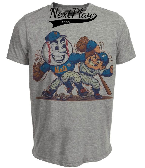 New York Mets vs. New York Yankees Rivalry Mr. Met Baseball 1998 Artwork Heather Gray Sublimated T-Shirt