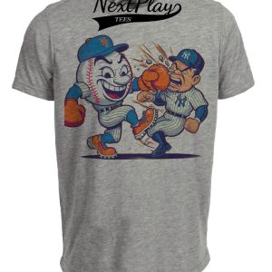 New York Mets vs. New York Yankees Rivalry Mr. Met Baseball 1993 Artwork Heather Gray Sublimated T-Shirt