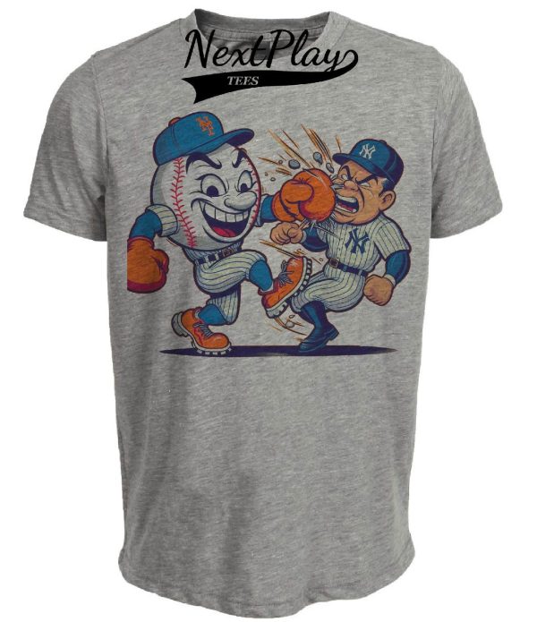 New York Mets vs. New York Yankees Rivalry Mr. Met Baseball 1993 Artwork Heather Gray Sublimated T-Shirt