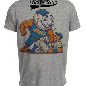 New York Mets vs. New York Yankees Rivalry Mr. Met Baseball 1992 Artwork Heather Gray Sublimated T-Shirt