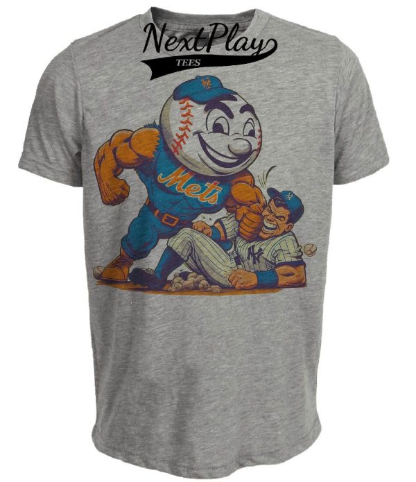 New York Mets vs. New York Yankees Rivalry Mr. Met Baseball 1992 Artwork Heather Gray Sublimated T-Shirt