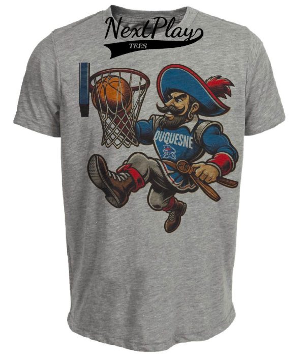Duquesne Dukes Basketball Retro Mascot Artwork Heather Gray Sublimated T-Shirt