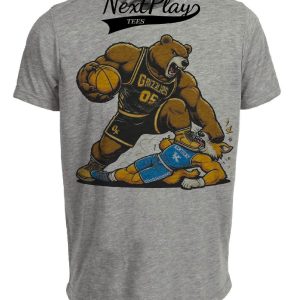 Oakland Golden Grizzlies vs. Kentucky Wildcats Retro Rivalry Basketball Mascot Artwork Heather Gray Sublimated T-Shirt