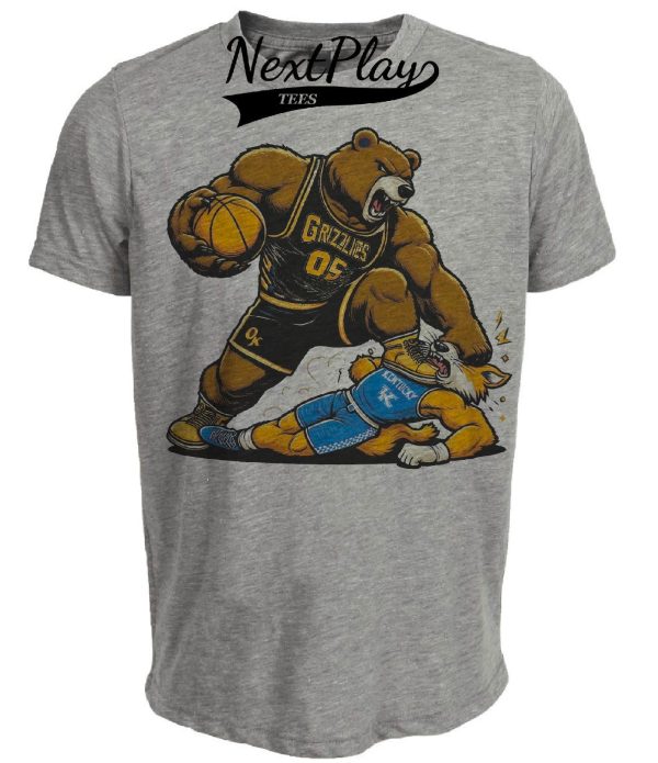 Oakland Golden Grizzlies vs. Kentucky Wildcats Retro Rivalry Basketball Mascot Artwork Heather Gray Sublimated T-Shirt