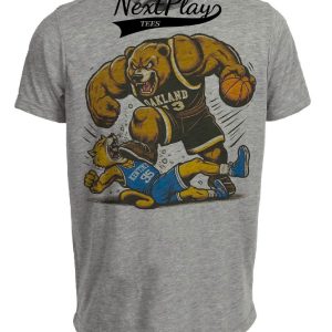 Oakland Golden Grizzlies vs. Kentucky Wildcats Retro Rivalry Basketball Artwork Heather Gray Sublimated T-Shirt