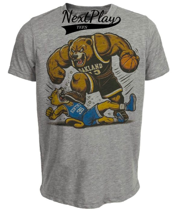 Oakland Golden Grizzlies vs. Kentucky Wildcats Retro Rivalry Basketball Artwork Heather Gray Sublimated T-Shirt