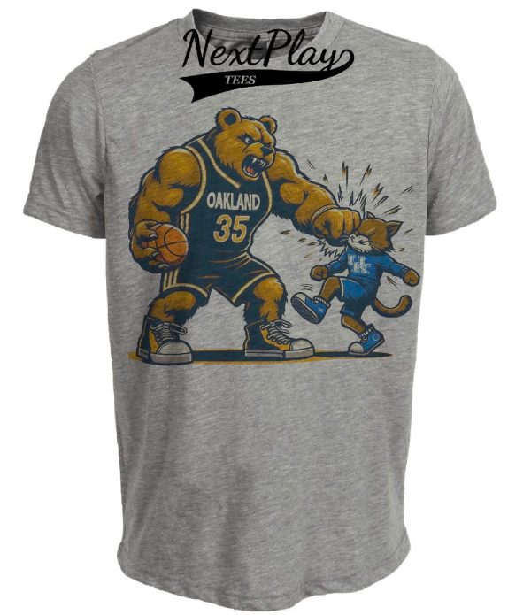 Oakland Golden Grizzlies vs. Kentucky Wildcats Retro Rivalry Madness Basketball Artwork Heather Gray Sublimated T-Shirt