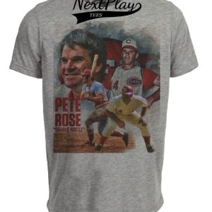 Cincinnati Reds Retro Pete Rose Baseball 1985 Artwork Heather Gray Sublimated T-Shirt
