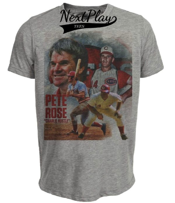 Cincinnati Reds Retro Pete Rose Baseball 1985 Artwork Heather Gray Sublimated T-Shirt