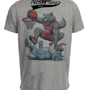 NC State Wolfpack vs. North Carolina Tar Heels Retro Rivalry Basketball Mascot 1995 Artwork Heather Gray Sublimated T-Shirt