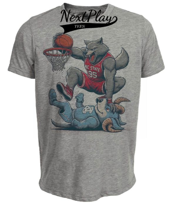 NC State Wolfpack vs. North Carolina Tar Heels Retro Rivalry Basketball Mascot 1995 Artwork Heather Gray Sublimated T-Shirt