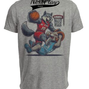 NC State Wolfpack vs. North Carolina Tar Heels Retro Rivalry Basketball Mascot Artwork Heather Gray Sublimated T-Shirt