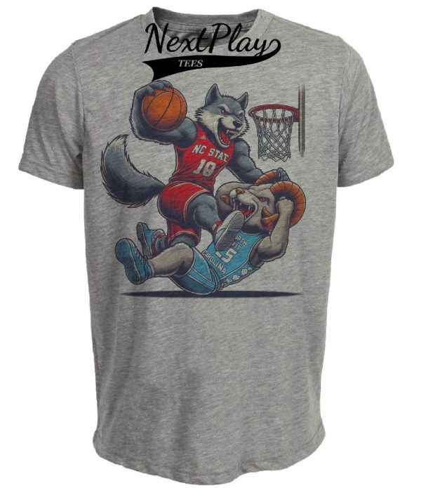 NC State Wolfpack vs. North Carolina Tar Heels Retro Rivalry Basketball Mascot Artwork Heather Gray Sublimated T-Shirt