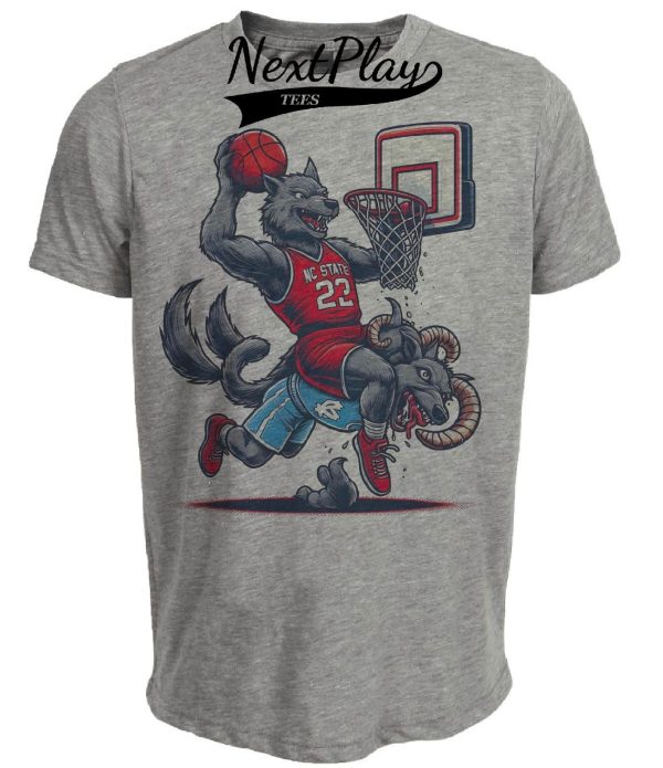 NC State Wolfpack vs. North Carolina Tar Heels Retro Rivalry Basketball Mascot 2002 Artwork Heather Gray Sublimated T-Shirt