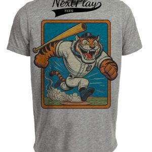 Detroit Tigers Retro Baseball Cartoon Artwork Heather Gray Sublimated T-Shirt