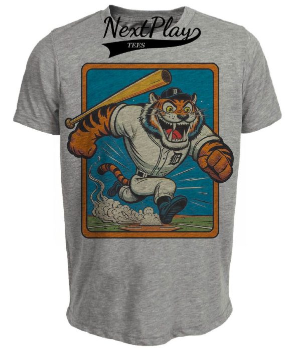 Detroit Tigers Retro Baseball Cartoon Artwork Heather Gray Sublimated T-Shirt