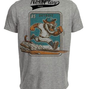 Detroit Tigers Retro Baseball Cartoon 1985 Artwork Heather Gray Sublimated T-Shirt