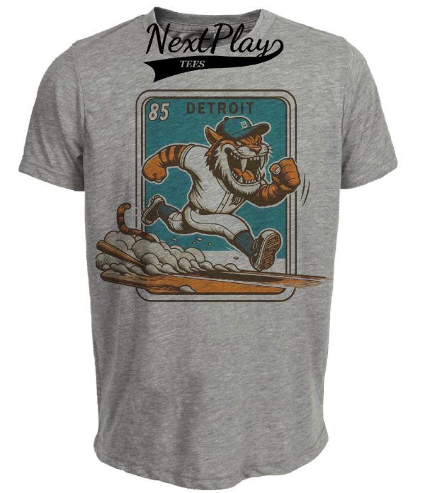 Detroit Tigers Retro Baseball Cartoon 1985 Artwork Heather Gray Sublimated T-Shirt