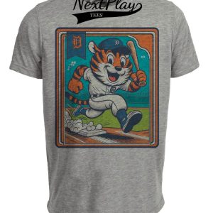 Detroit Tigers Retro Baseball Cartoon 1993 Artwork Heather Gray Sublimated T-Shirt