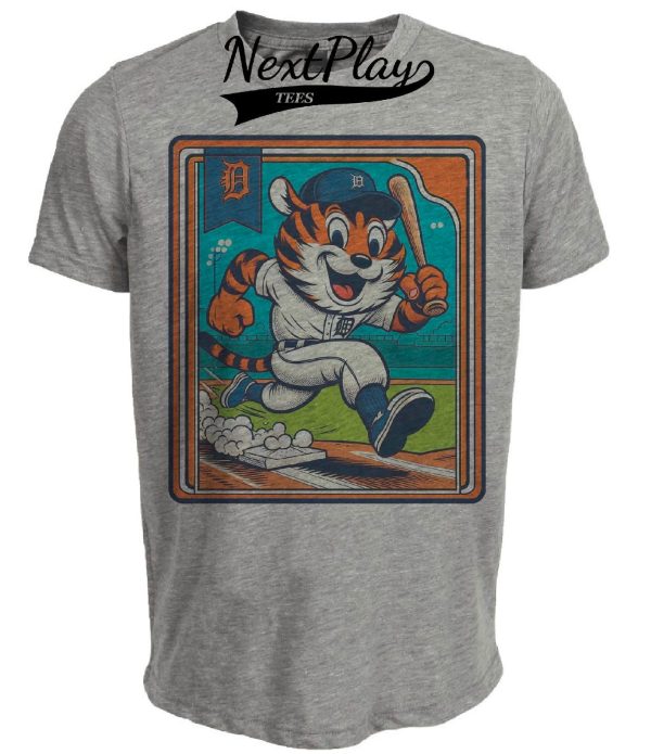 Detroit Tigers Retro Baseball Cartoon 1993 Artwork Heather Gray Sublimated T-Shirt