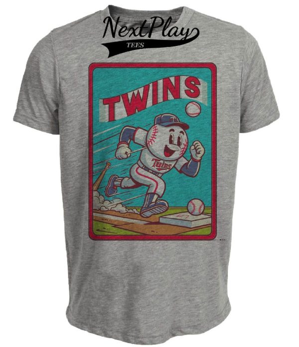 Minnesota Twins MLB Retro Baseball Card Mascot 1994 Artwork Heather Gray Sublimated T-Shirt