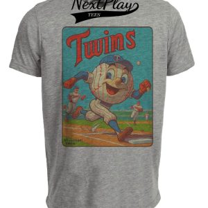 Minnesota Twins MLB Retro Baseball Card Mascot 1982 Artwork Heather Gray Sublimated T-Shirt