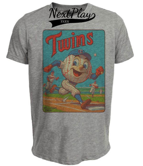 Minnesota Twins MLB Retro Baseball Card Mascot 1982 Artwork Heather Gray Sublimated T-Shirt