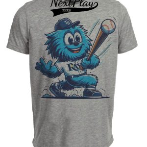 Tampa Bay Rays Retro Baseball Mascot Hitting Artwork Heather Gray Sublimated T-Shirt