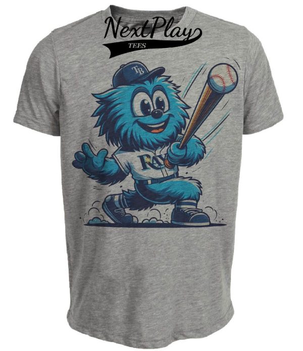 Tampa Bay Rays Retro Baseball Mascot Hitting Artwork Heather Gray Sublimated T-Shirt