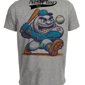 New York Mets Retro Mr. Met Baseball Batting Mascot Artwork Heather Gray Sublimated T-Shirt