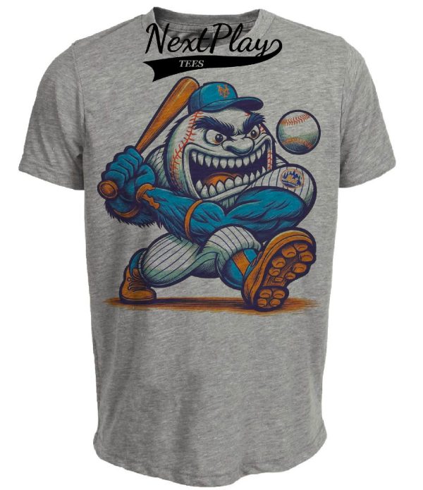 New York Mets Retro Mr. Met Baseball Batting Mascot Artwork Heather Gray Sublimated T-Shirt