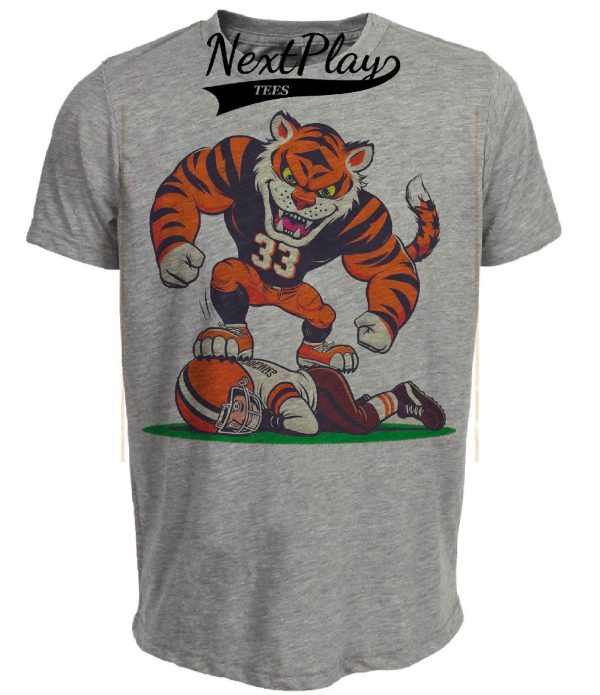 Cincinnati Bengals vs. Cleveland Browns Retro Rivalry Football Mascot Artwork Heather Gray Sublimated T-Shirt