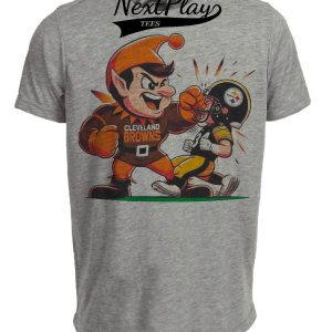 Cleveland Browns vs. Pittsburgh Steelers Retro Rivalry Football Mascot 1981 Artwork Heather Gray Sublimated T-Shirt