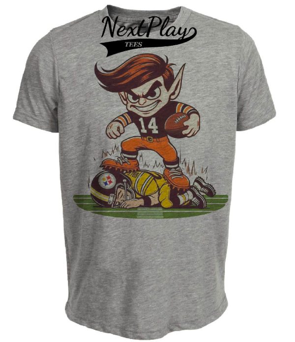 Cleveland Browns vs. Pittsburgh Steelers Retro Rivalry Football Mascot 1984 Artwork Heather Gray Sublimated T-Shirt