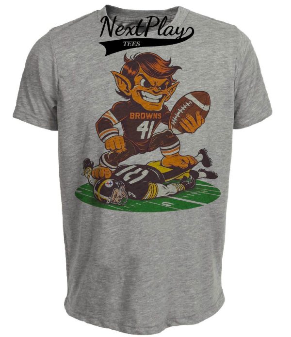 Cleveland Browns vs. Pittsburgh Steelers Retro Rivalry Football Mascot 1979 Artwork Heather Gray Sublimated T-Shirt